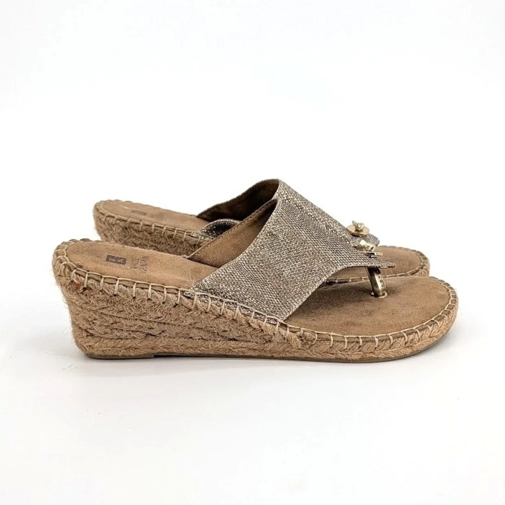 White Mountain Beachball Womens Gold Metallic Espadrille Wedge‎ Sandals Size 8M